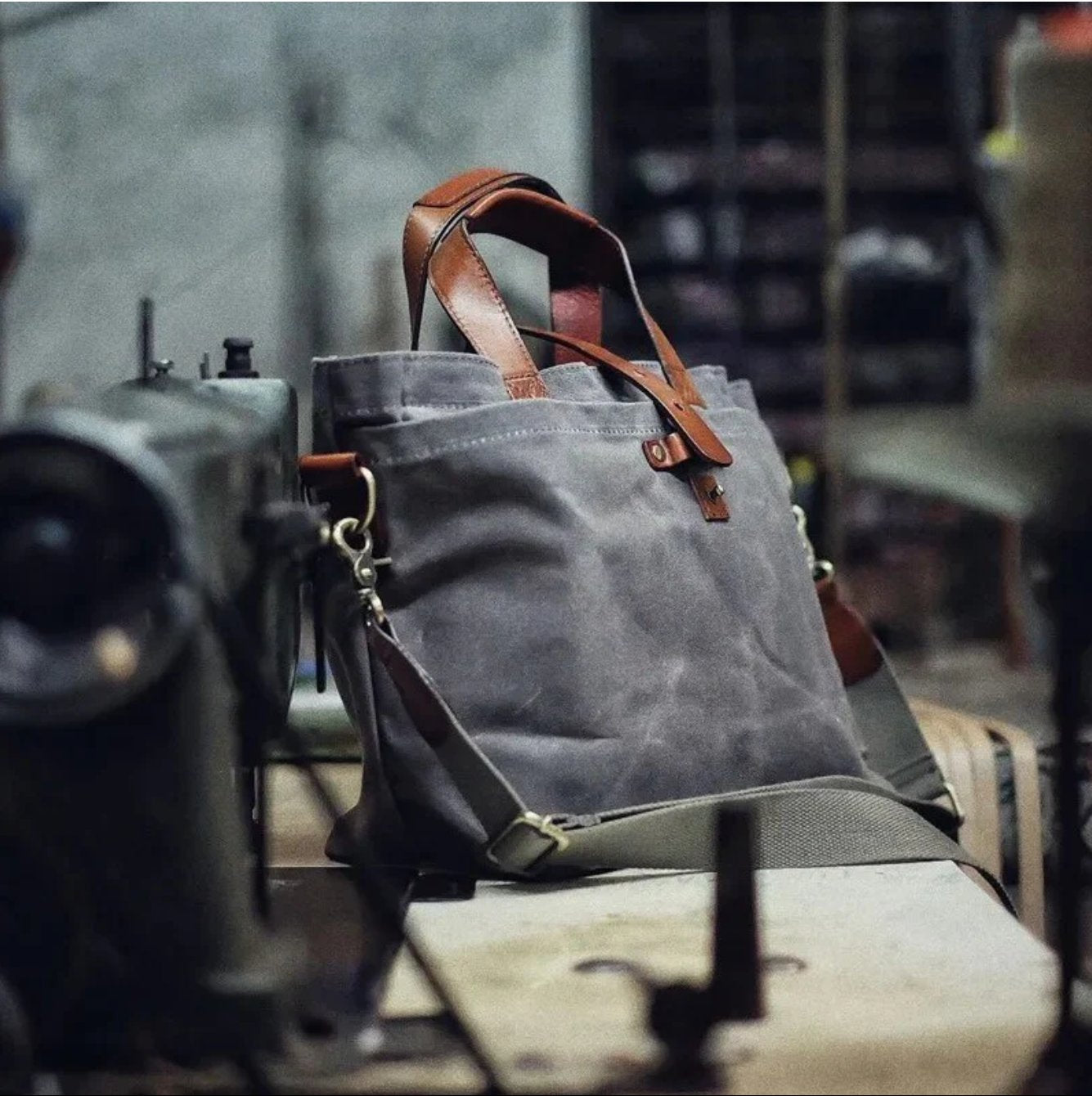 Aiden | Waxed Canvas Leather-Trim Weather-Resistant Tote Bag